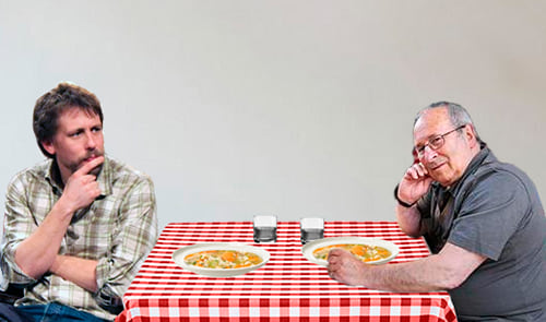 Dinant amb Arnold Wesker i Ferran Utzet