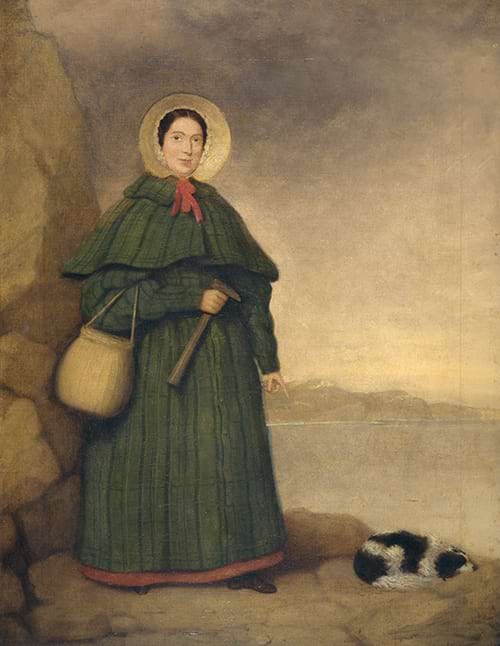 Retrat de Mary Anning amb el seu gos Tray, pintat abans de 1842