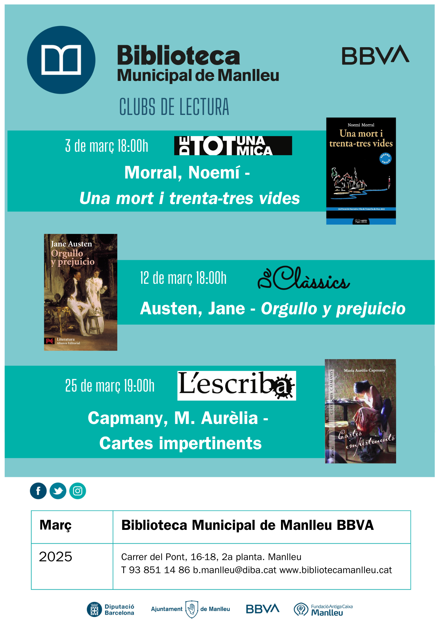 Sessions dels Clubs de Lectura - març 2025