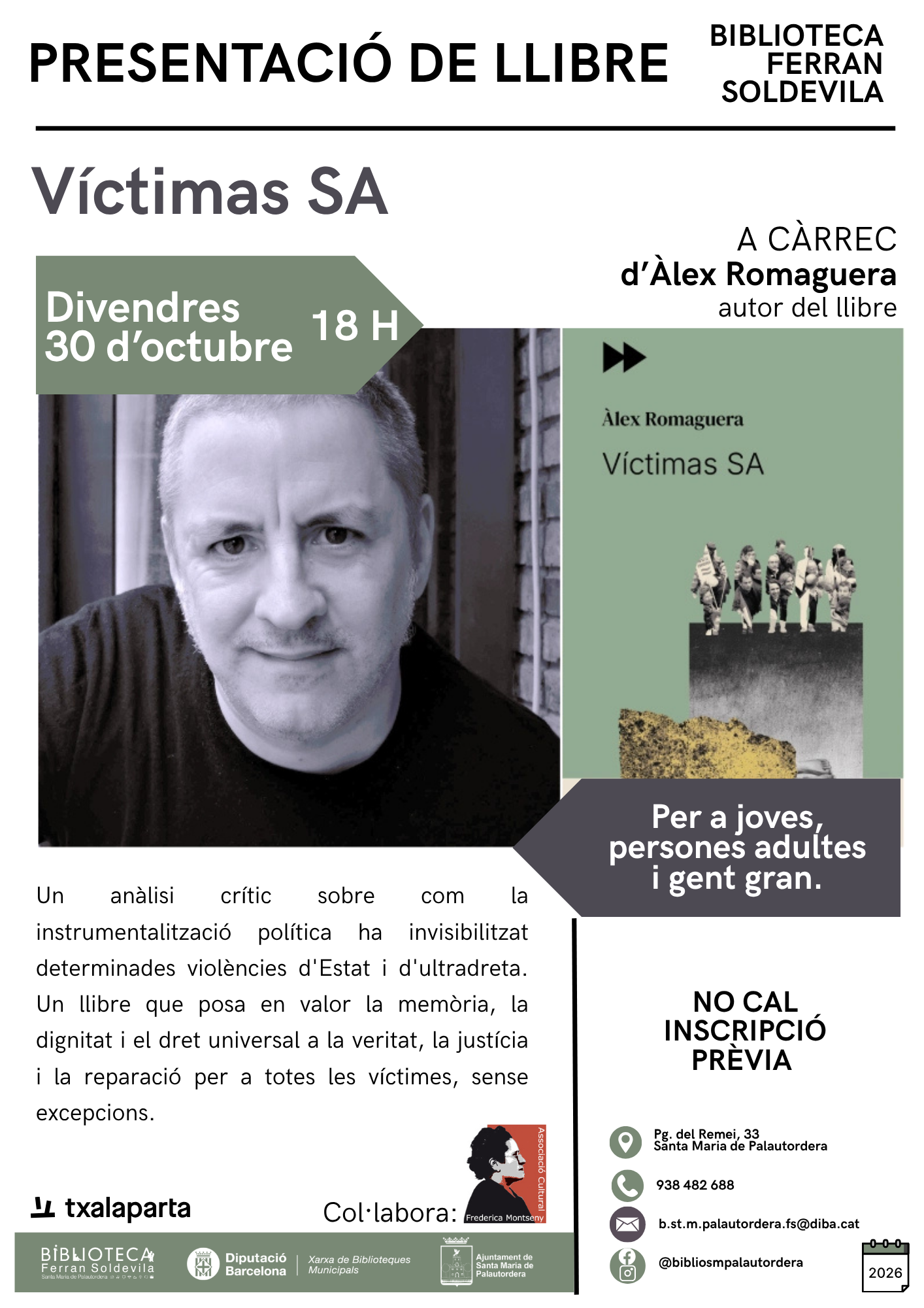 Presentació de llibre: “Víctimas SA” d’Àlex Romaguera